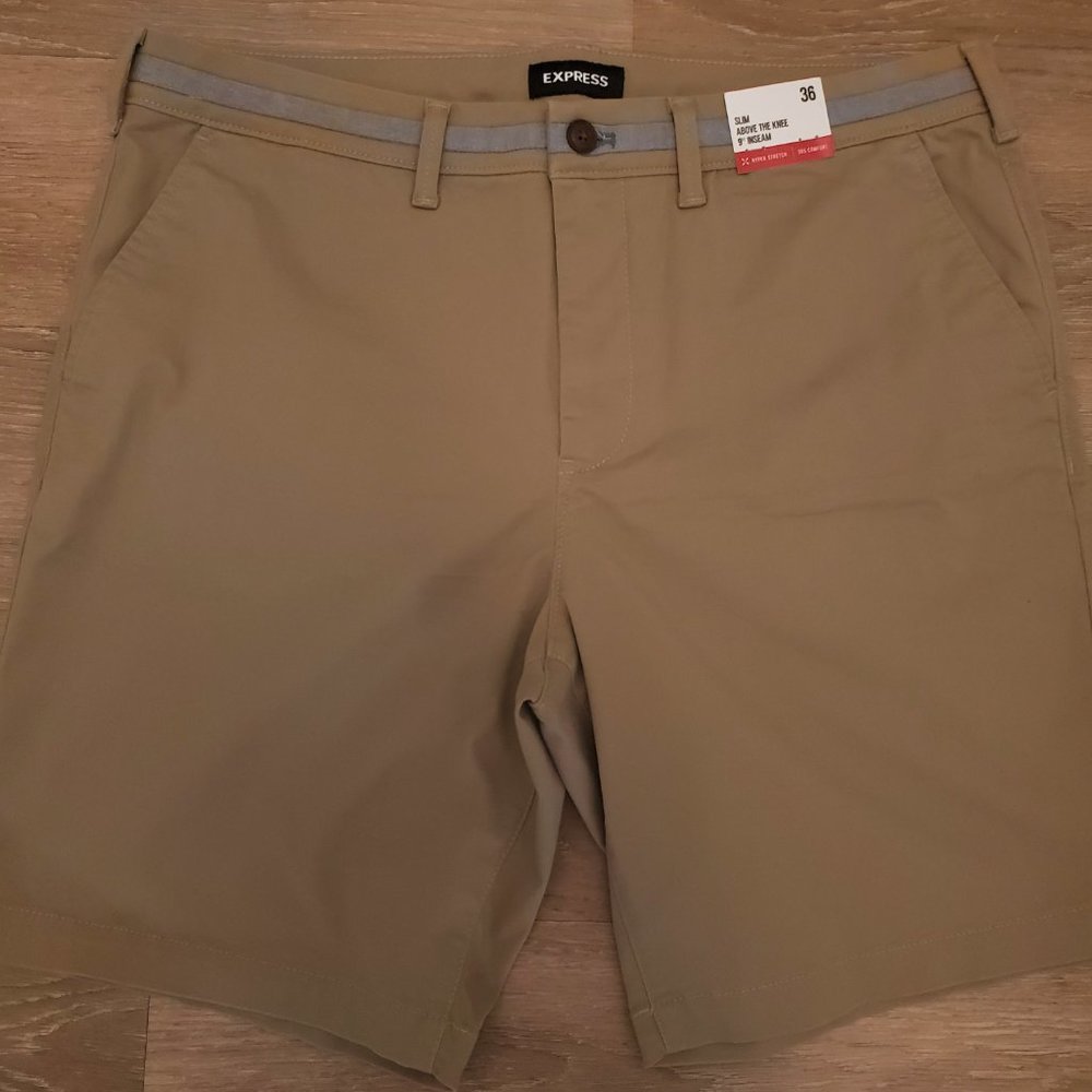 Express Men's 36" Comfort Hyper Stretch Shorts Temp Control Slim Above The Knee